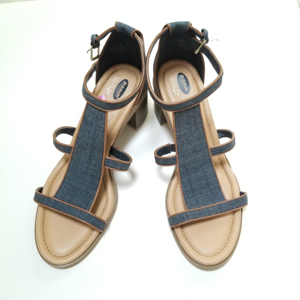 Dr Scholl's Denim Block Heel Strappy Sandal - Picture 1 of 6